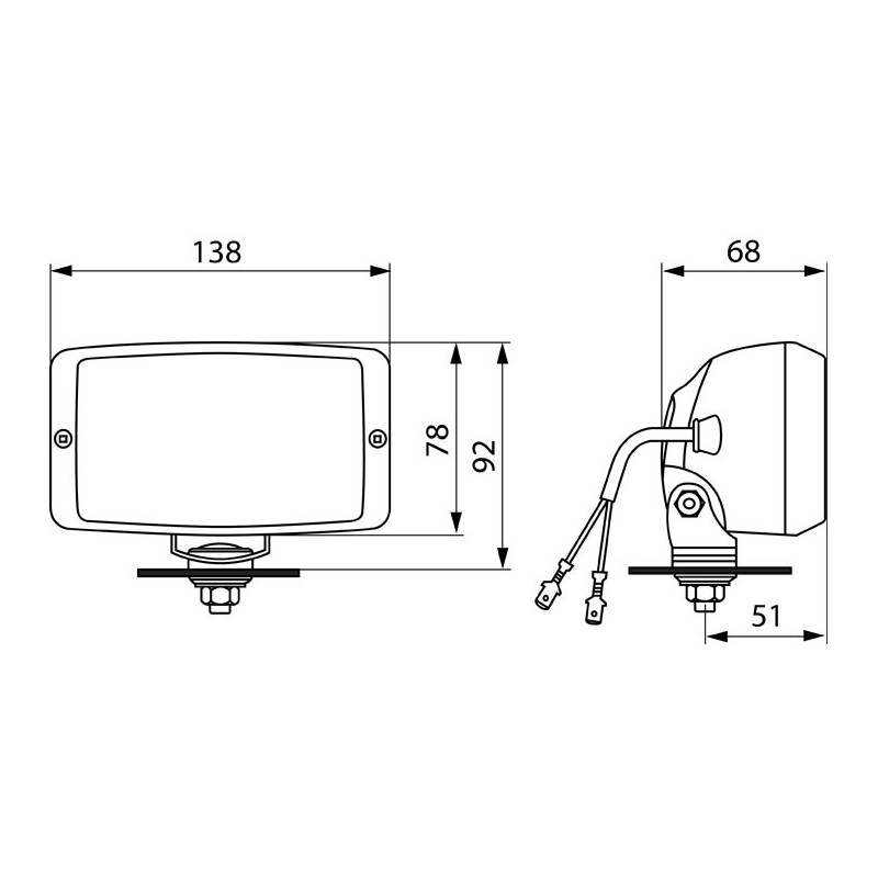 Set of 2 Head lamp long range rectangular e-approval