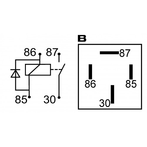 Relais 4 bornes 12V 30A Diode fixation