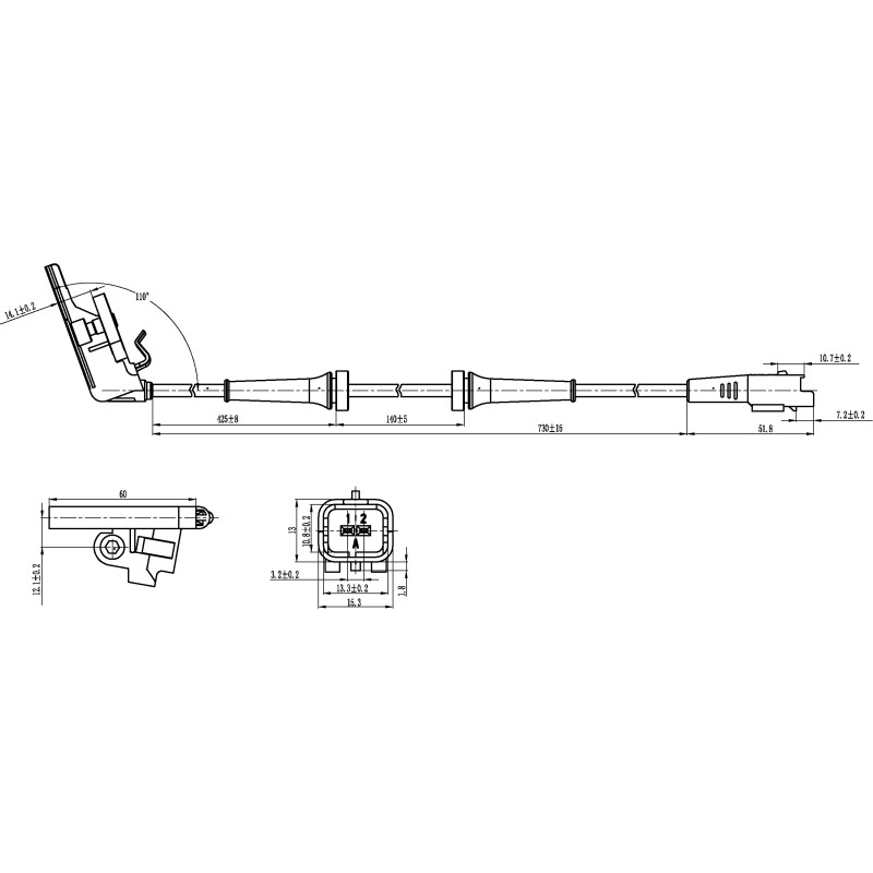 Il sensore ABS posteriore sostituisce Bosch 0265007424 / PSA 96353848 / 96436605
