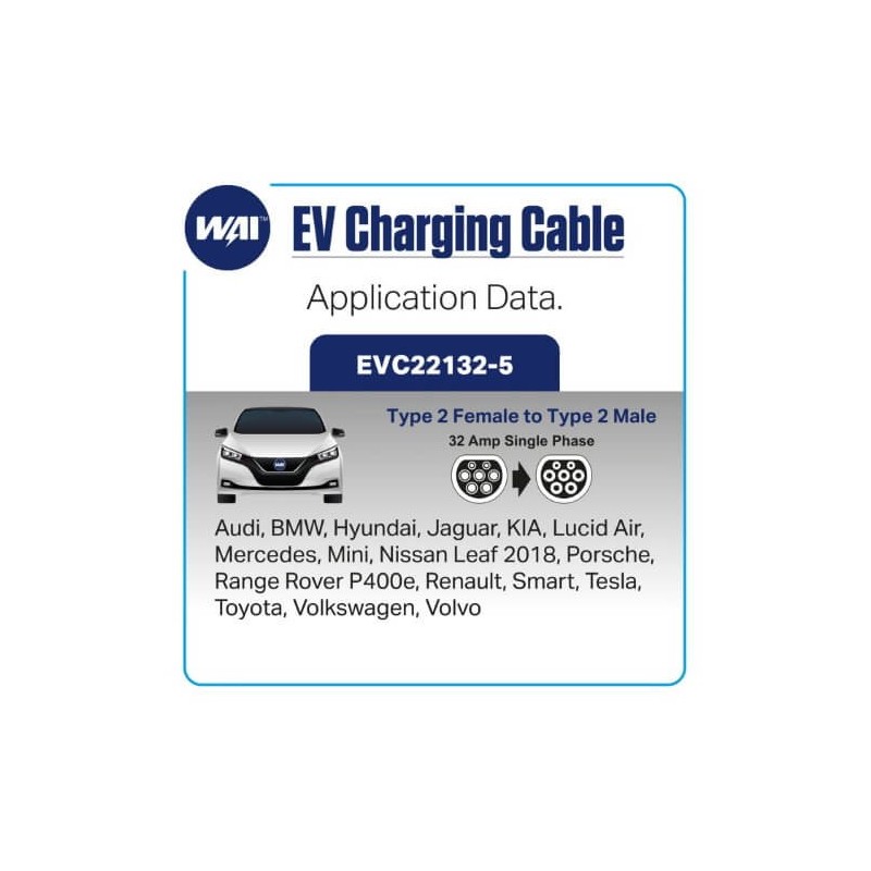 Câble de charge 32 AMP Monofásico 2F TO 2M  para véhicules électriques