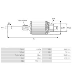 Armadura para motor de arranque  Denso128000-2680 / 128000-2682 / 128000-5210