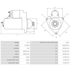 Motorino di avviamento sostituisce 4712894 / 4713805 per Fiat-Allis / Volvo
