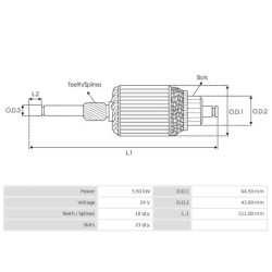 Armadura para motor de arranque  Denso128000-2450 / 128000-2560 / 128000-2740