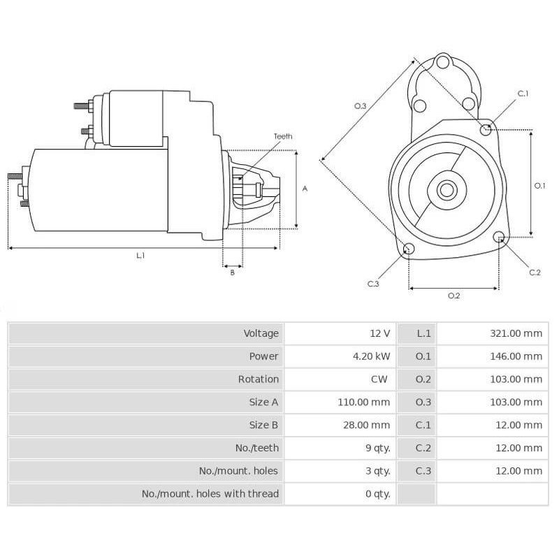 Anlasser 4.2 KW ersetzt 0001230007 / 0001230023