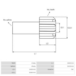 Pignon pour démarreur Mitsubishi M002T54571 / M002T54572