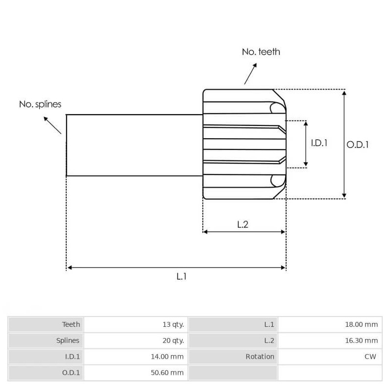Pinion for starter Mitsubishi M002T54571 / M002T54572