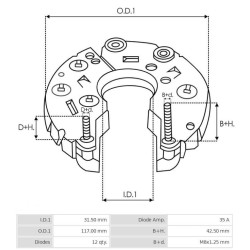 Rectifier for alternator Denso 104210-1170 / 104210-3080 / 104210-3081