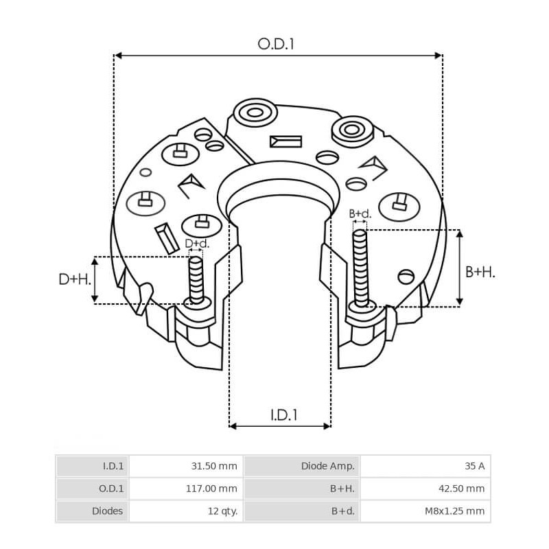 Pont de diode pour alternateur Denso 104210-1170 / 104210-3080 / 104210-3081