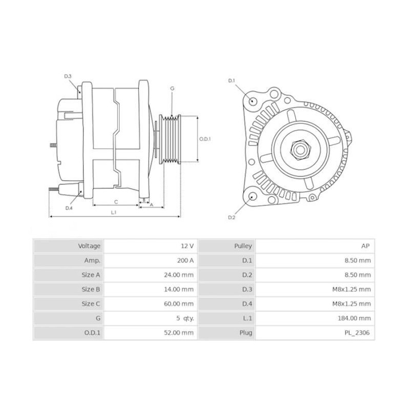 Alternatore VALEO EG20S013 sostituisce Mercedes A0009063003