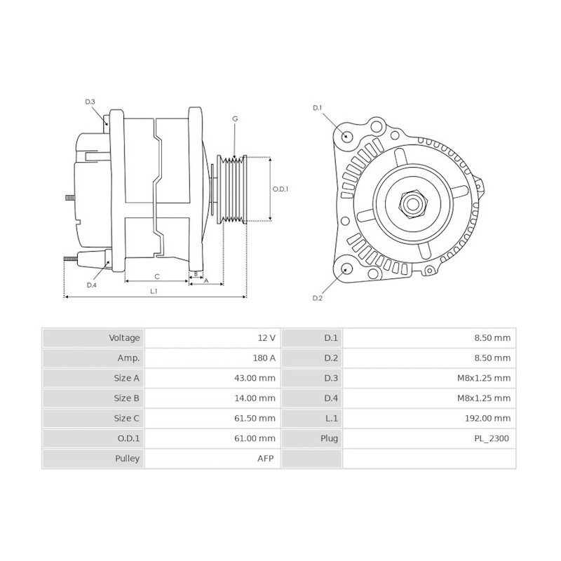 Alternatore sostituisce 0121715004 / 0124625018 / 070903024