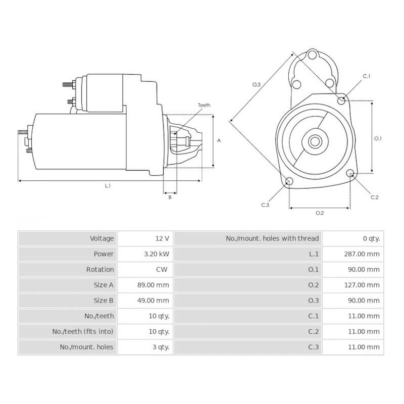 Anlasser ersetzt MS240 / RE546868 für John Deere 3.2 kw