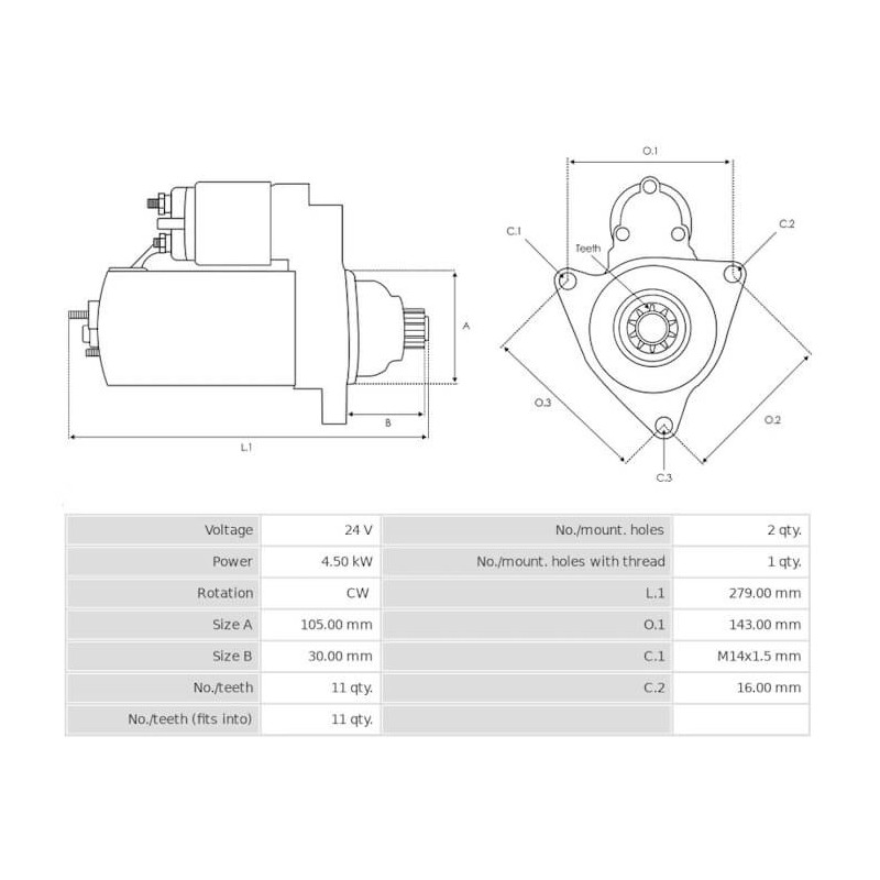 Motor de arranque sustituye03505020217 / 28100-2326A / 28100-78063