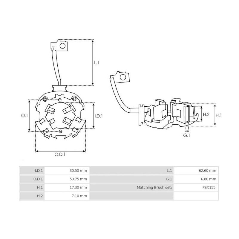 portaescobillas para motor de arranque D7E1 / D7E15 / D7E16