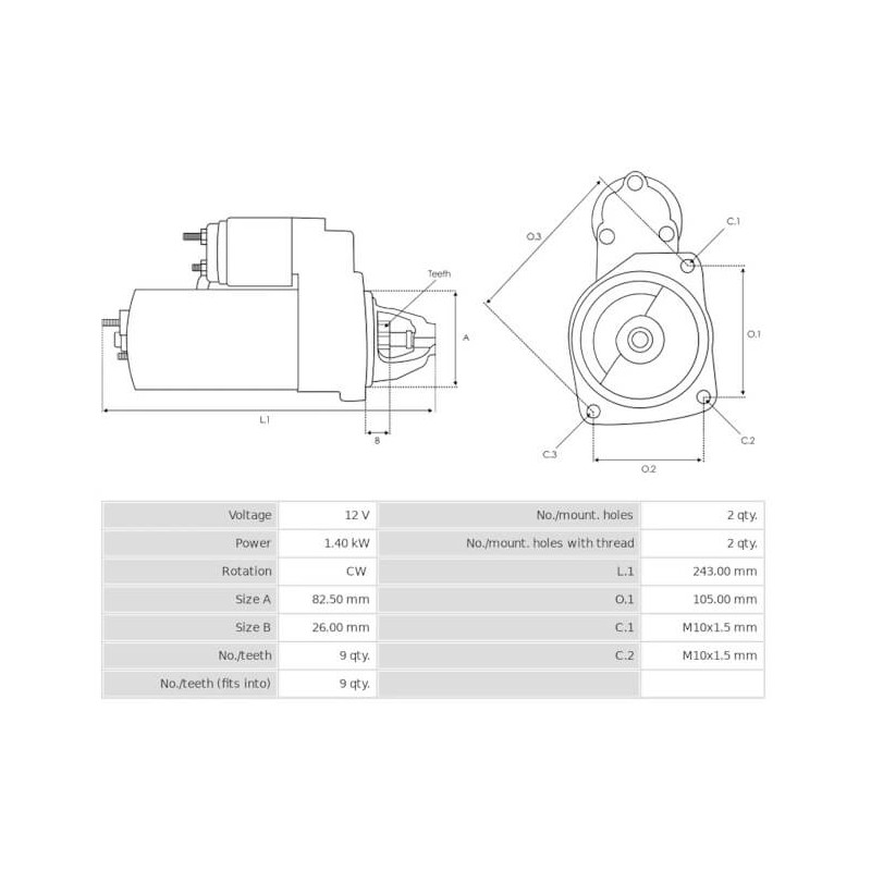 Motorino di avviamento sostituisce 0001108003 / 0001108120 / 0001108124