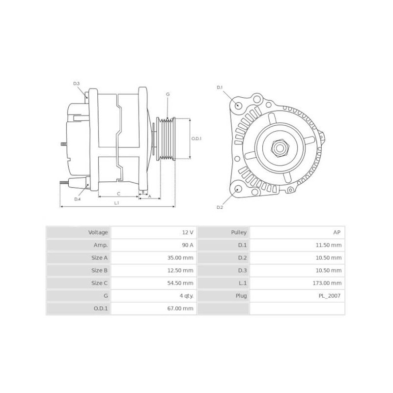 Alternateur équivalent 4661998 / 4671041 / 4793189 / 4793190 / 3004583 / A002T81192ZC