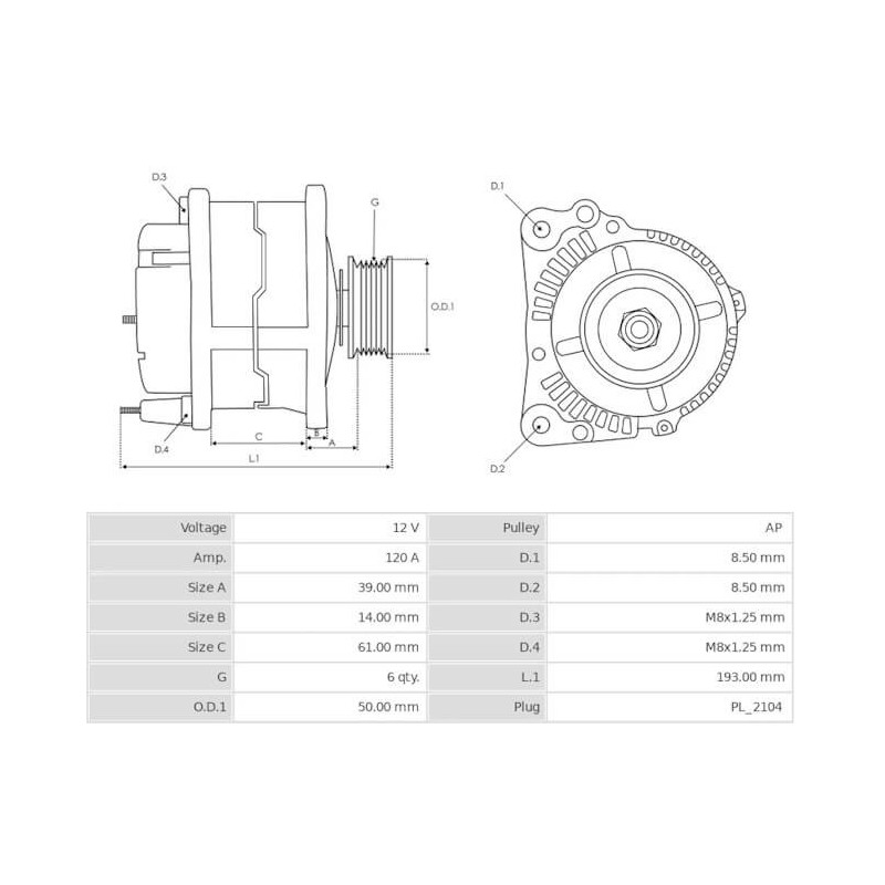 Alternador sustituye 0123505011 / 0123505012 / 028903018B