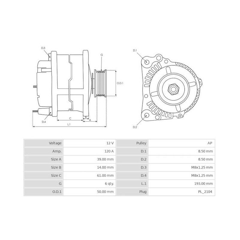 Alternatore sostituisce 0123505011 / 0123505012 / 028903018B