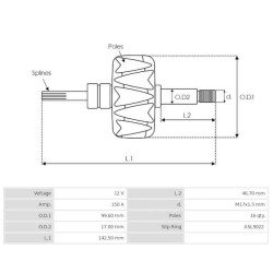 Rotor para alternador Mitsubishi A002TX0191 / A002TX2081