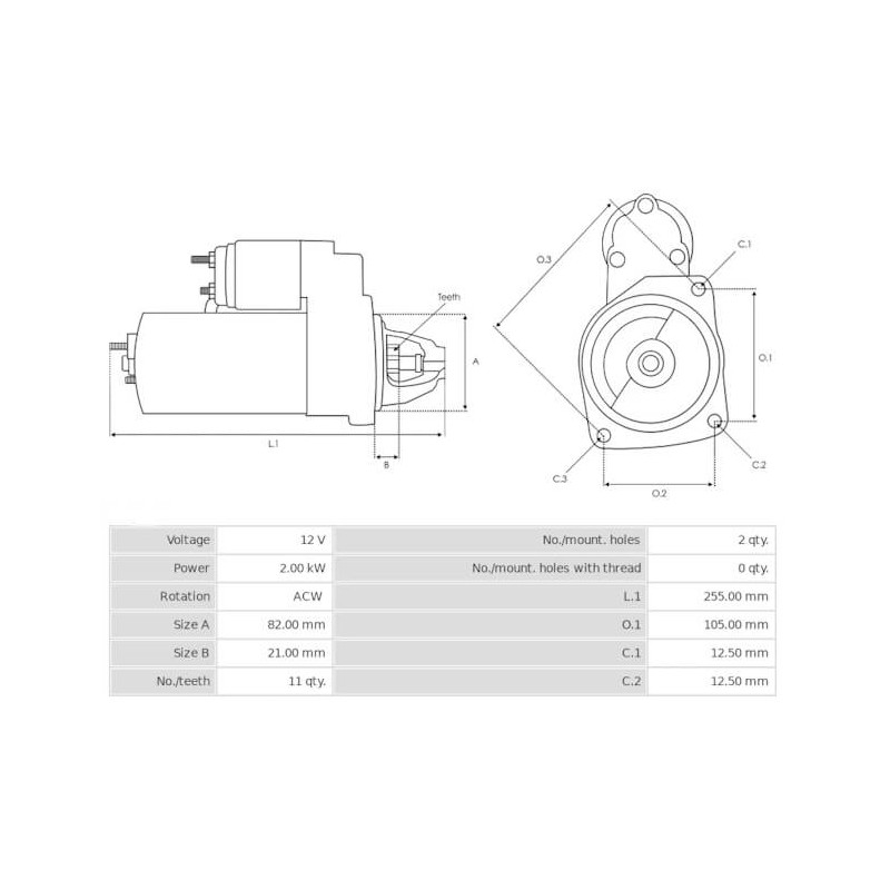 Motorino di avviamento sostituisce 833031 / 833081 / 833669 Volvo Penta 2.0 kw