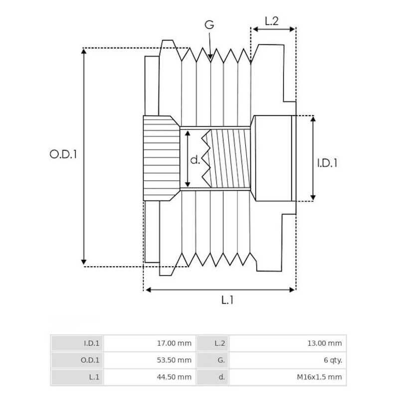 Poulie pour alternateur Valéo TG15C174 / TG15C175 / TG15C176