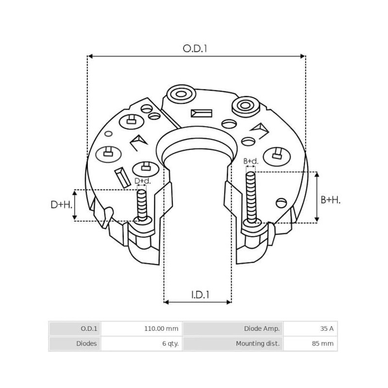 Rectificador para alternador Hitachi LR140-119 / LR140-119C / LR140- 130B