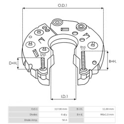 Rectificador para alternador Denso 102211-0750 / 104210-2320 / 104210- 2520