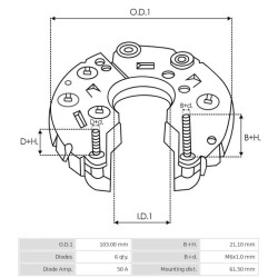 Pont de diode pour alternateur Denso 102211-1990 / 102211-2380 / 102211-2480