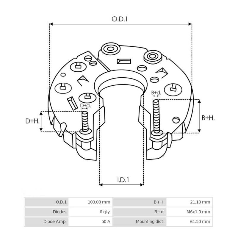 Rectificador para alternador Denso 102211-1990 / 102211-2380 / 102211-2480