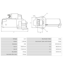 Démarreur  remplace Mitsubishi M1T79483 / M001T79483