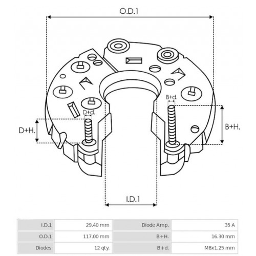 Piastra diodi per alternatore Denso 104210-3240 / 104210-3710 / 104210-3711