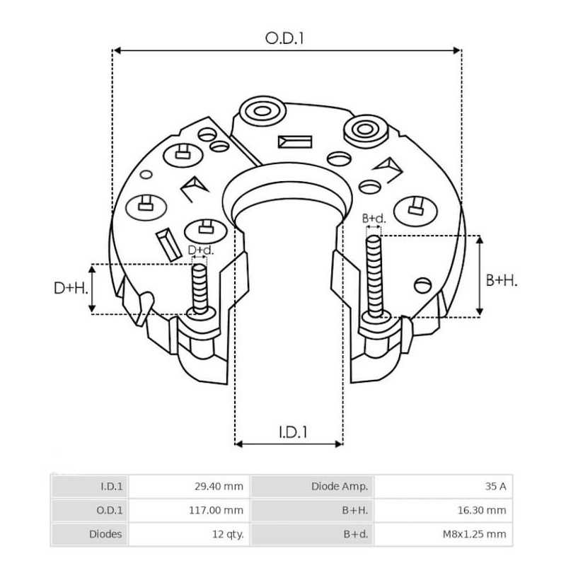 Pont de diode pour alternateur Denso 104210-3240 / 104210-3710 / 104210-3711