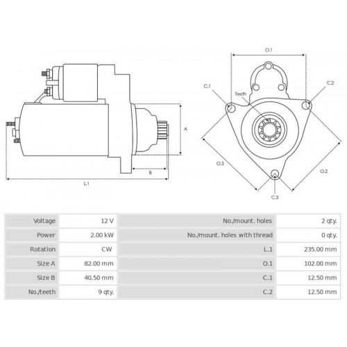 Starter replacing 50353510 / 504959000733 / 50495901Hatz 2.0 kw