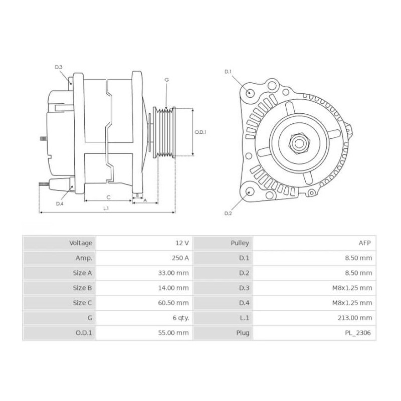 Alternatore sostituisce CG25S019 / A0009066906 Mercedes 250A