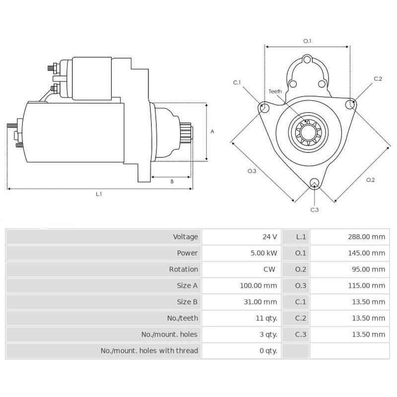 Motorino di avviamento Valéo 1198169 / 3610045C00 Hyundai 5.0 kw