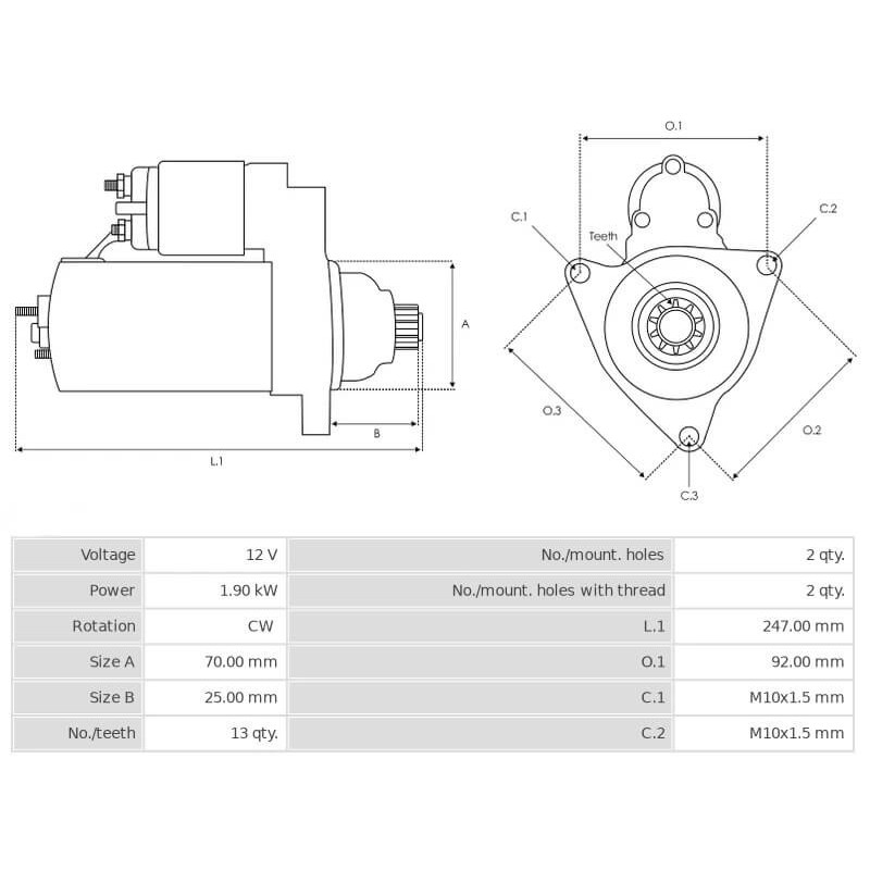 Anlasser ersetzt 438080-1982 / 438000-1981 / 438000-1982 Jaguar 1.9 kw