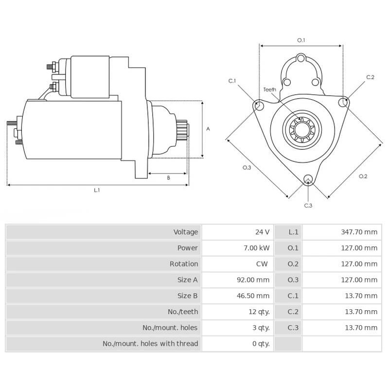 Démarreur remplace M9T83771 / 1797880 / 2008268 pour Scania