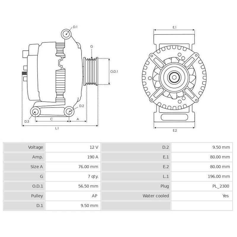 Alternador sustituye LR1190-915 / 948-603-015-04 Porsche 190A