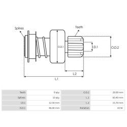 Bendix para arranque  HITACHI S114-651 / S114-414 / S114-414A / S114-651 / S114-651A