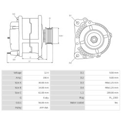 Alternateur remplace LR1190-916 / 059903015T Audi 190A