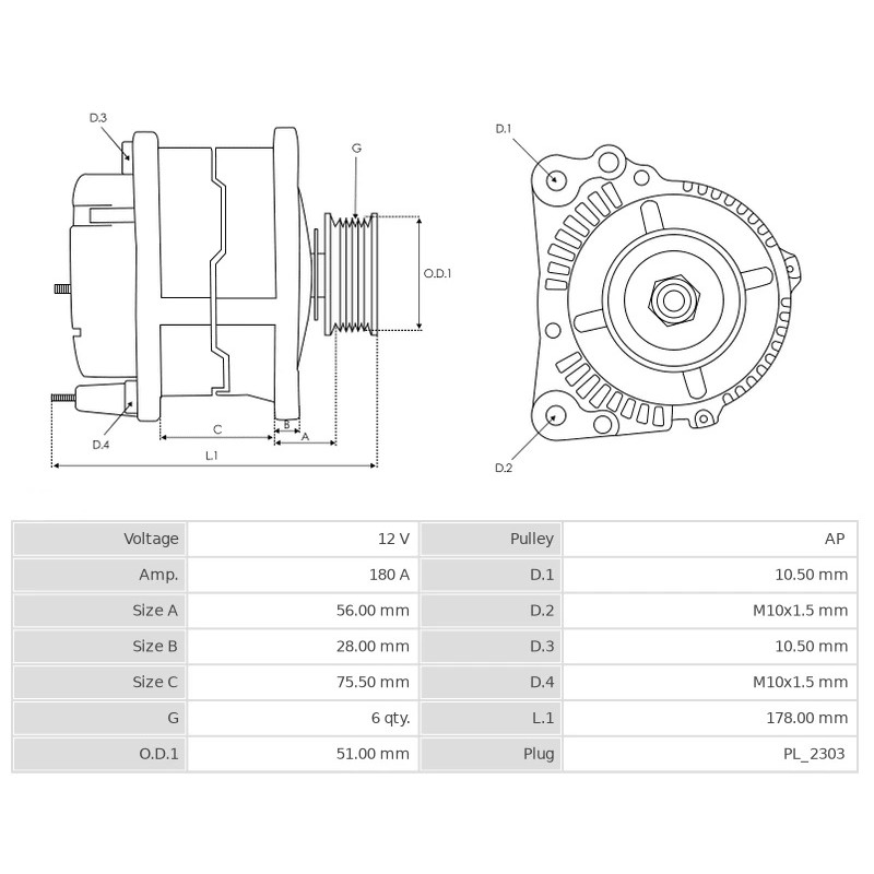 Lichtmaschine ersetzt TG17C021 / TG17C021B / TG17C027 / TG17C035 / 2542785 / 2543221