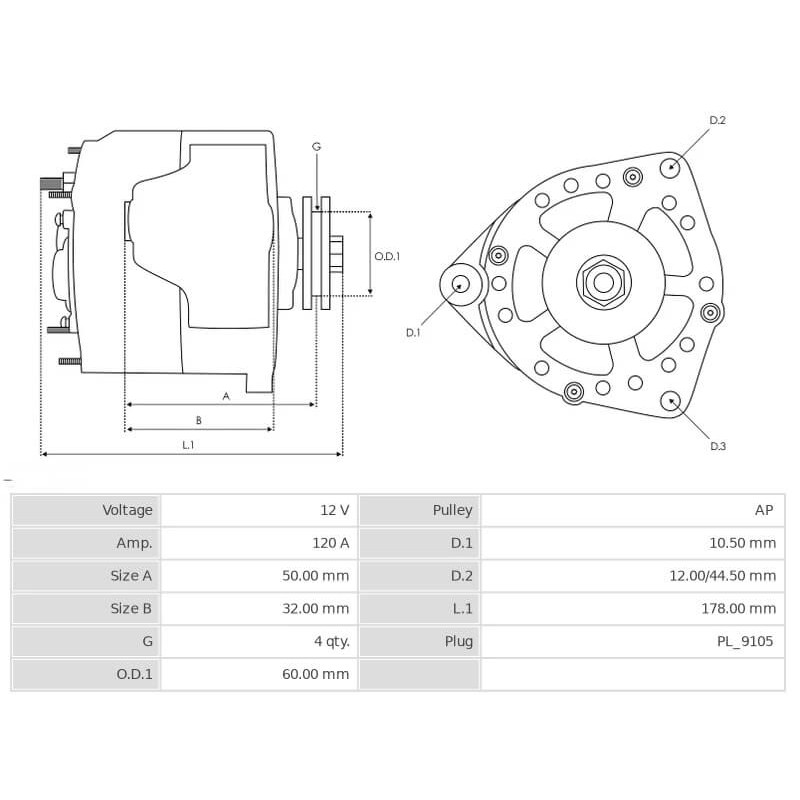 Lichtmaschine ersetzt MG441 / 1157386 / 11573860 Lombardini 120A