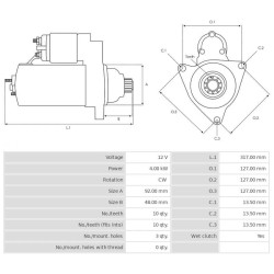 Motor de arranque sustituye228000-5310 / 228000-5311 / 3675246RX Cummins 4.0 kw