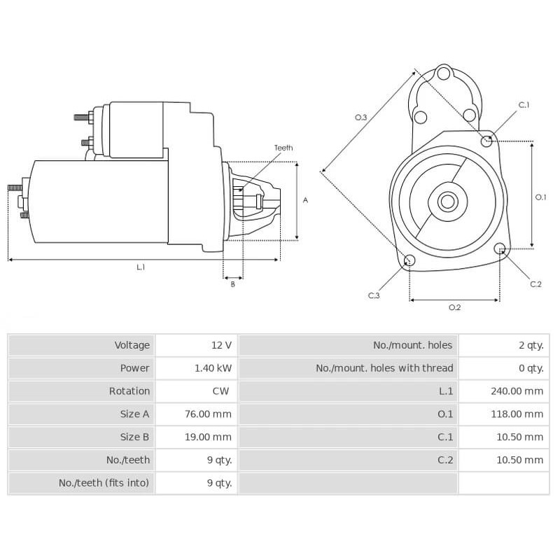 Starter replacing 0001108148 / 0001108170 / 0986016860 / 90357730 / 90444192