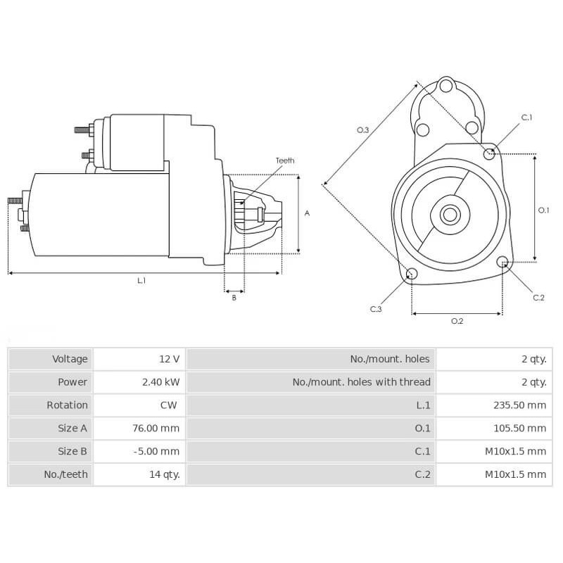 Motor de arranque sustituyee ESW24E5 / ESW24E50 / 36001705 / 30644954 / 30659475