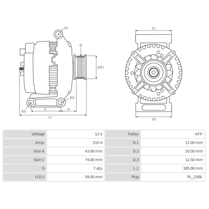 Alternateur remplace A3TV0981ZT / 1885676 / 2148360 Ford 210A