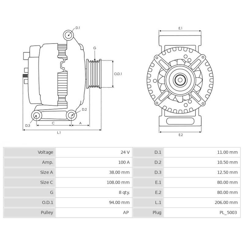 Alternateur remplace 0124655617 / 0124655327 / 0124655328 Mercedes 100A