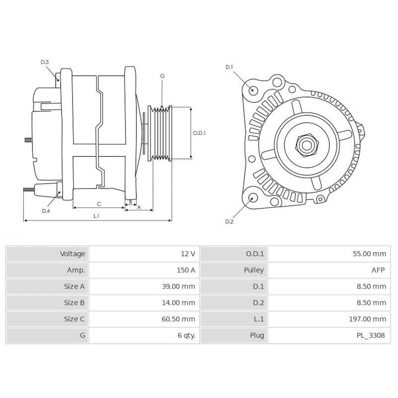 Alternatore sostituisce A3TJ4081 / 231003VD1A / 231003VDIA Nissan 150A Alternatore sostituisce A3TJ4081 / 231003VD1A / 231003VDIA Nissan 150A