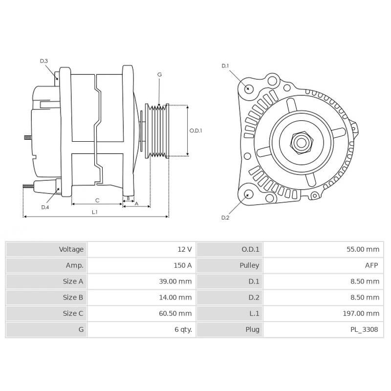 Alternateur remplace A3TJ4081 / 231003VD1A / 231003VDIA Nissan 150A