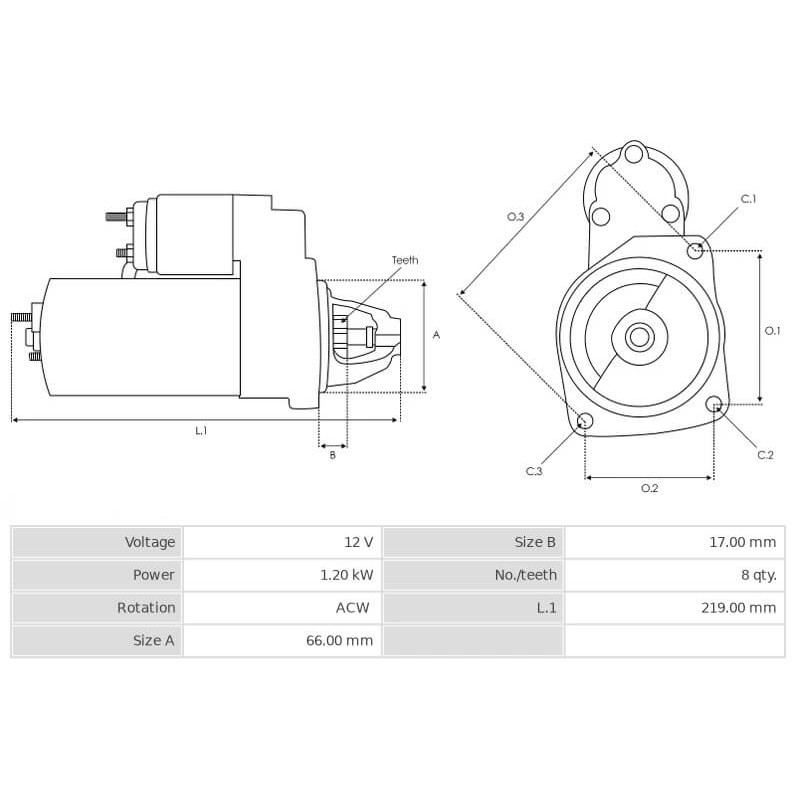 Motorino di avviamento Mahle MS156 / 11.132.312 / AZE2250 Hatz 1.2 kw