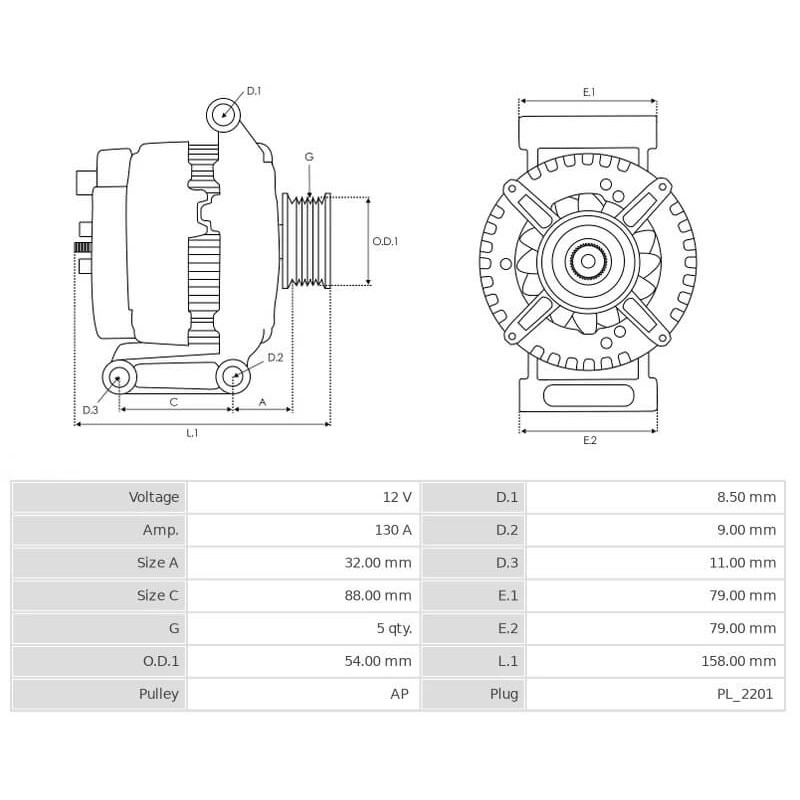 Alternateur remplace 0126312100 / 0126312002 Opel 130A